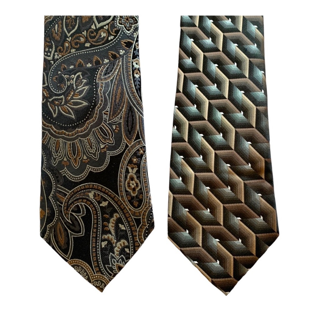 5/$20 Set lot of 2 business formal casual ties Stafford paisley black gold